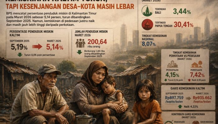 BPS Catat Penduduk Miskin Kaltim Berkurang 1,40 Ribu Orang, Namun Kemiskinan Pedesaan Naik 0,18 Poin